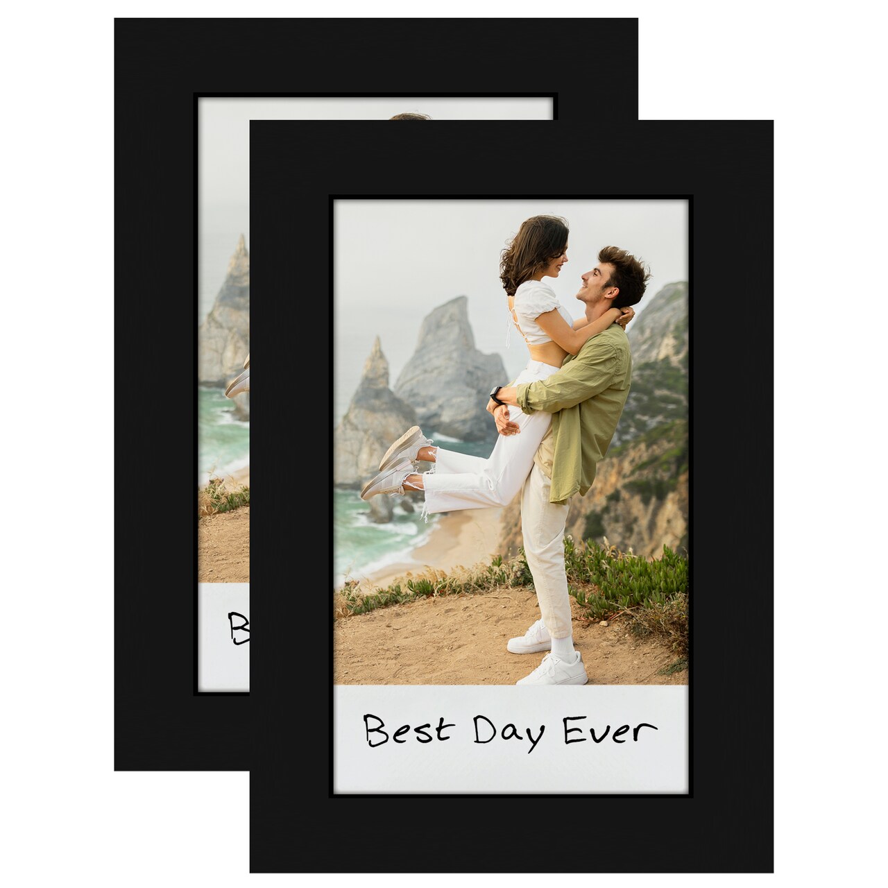 Americanflat Mini Instant Photo Frame with Double White Mat - Display 2.1x3.4 Photos - Black - Multi Pack